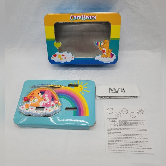 2003 Care Bears Mini-Clock Magnet Gift Set With Case Tin Vintage - Picture 5 of 11